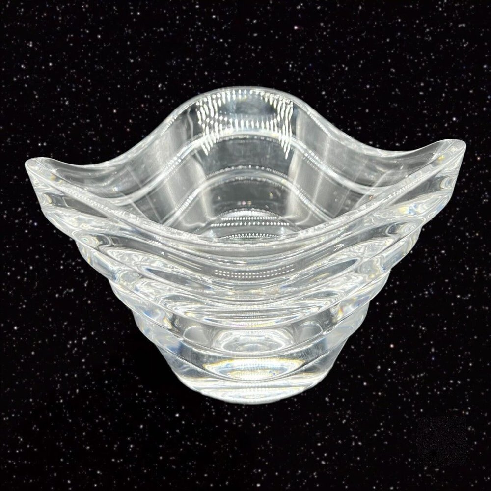 Tipperary Clear Crystal Candle Holder Clear‎ Bowl Dish Marked 5”W 3”T